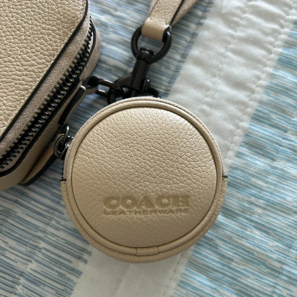 Coach Beige Pebbled Leather Crossbody with Coin Pouch